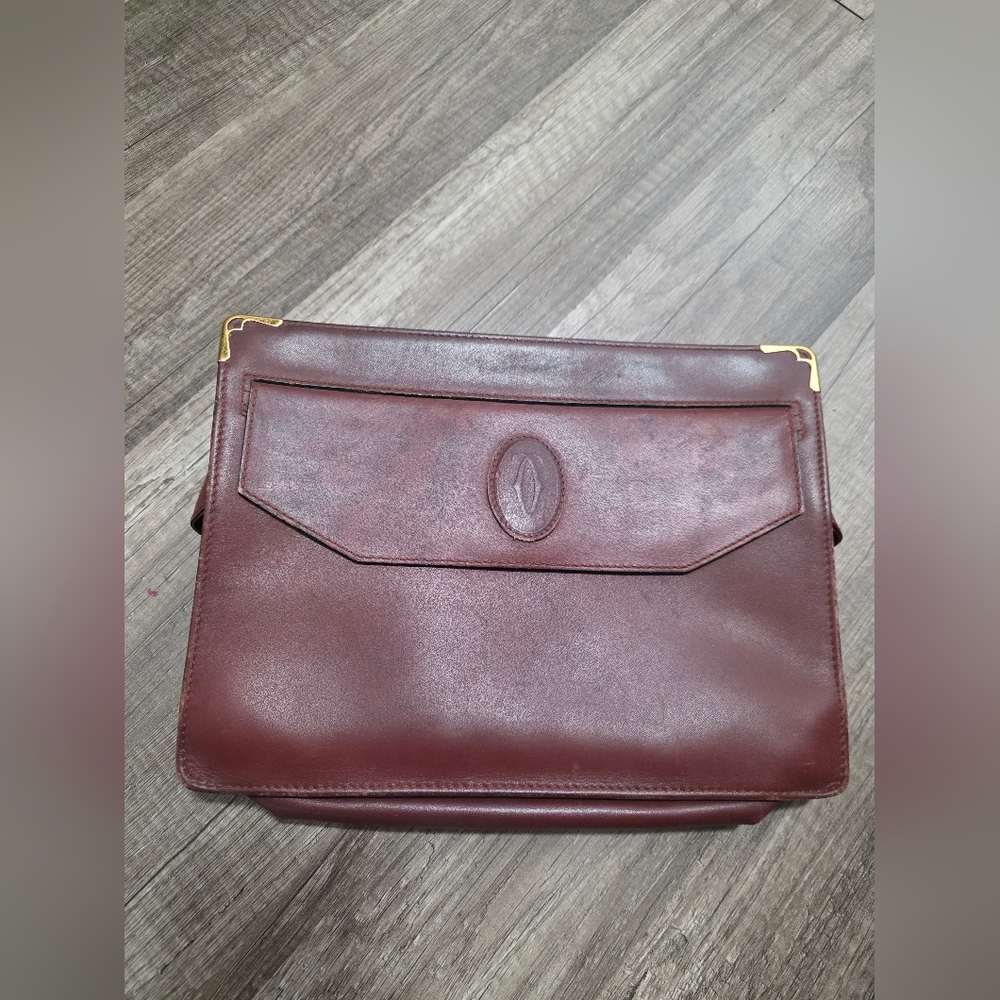 CARTIER MUST BORDEAUX Leather Clutch bag Wine VINTAGE 90s Designer - Picture 10 of 14